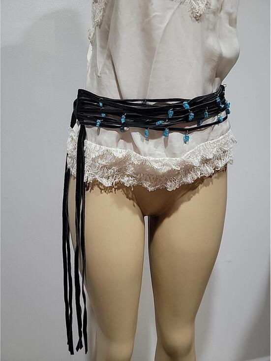 Suede leather Strained  Southwestern Style Turquoise-colored beads attached Belt main image 8